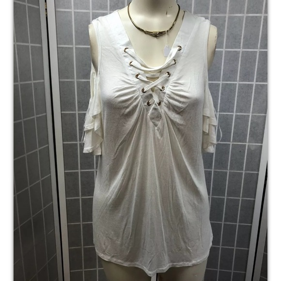 Love J. Blouse, white, lacing,slit sleeves,sizeL.: - Picture 2 of 10